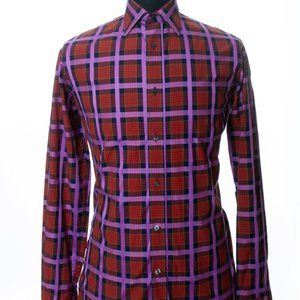Duchamp Orange and Lilac Plaid Slim Fit Shirt 17